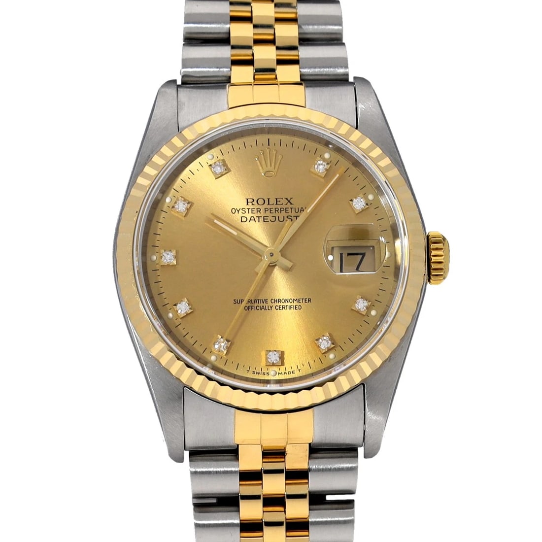 ROLEX CHAMPAGNE/DIAMOND WATCH: ROLEX Champagne/diamond Watch Brand: ROLEX Type/Style: Wristwatch Material: Band Material Stainless steel/Yellow Gold, Case Material Stainless steel Color: Dial Color Champagne Size: ?Case? H/about