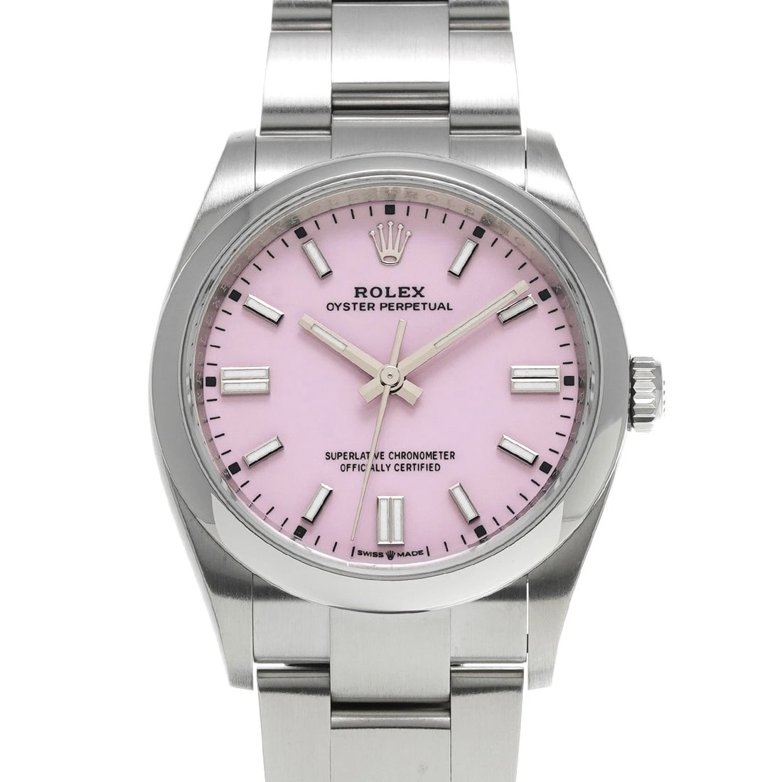ROLEX OYSTER PERPETUAL PINK WATCH: ROLEX Oyster Perpetual pink Watch Brand: ROLEX Type/Style: Wristwatch Material: Band Material Stainless steel, Case Material Stainless steel Color: Dial Color Candy pink Size: ?Case? H/about 36mm