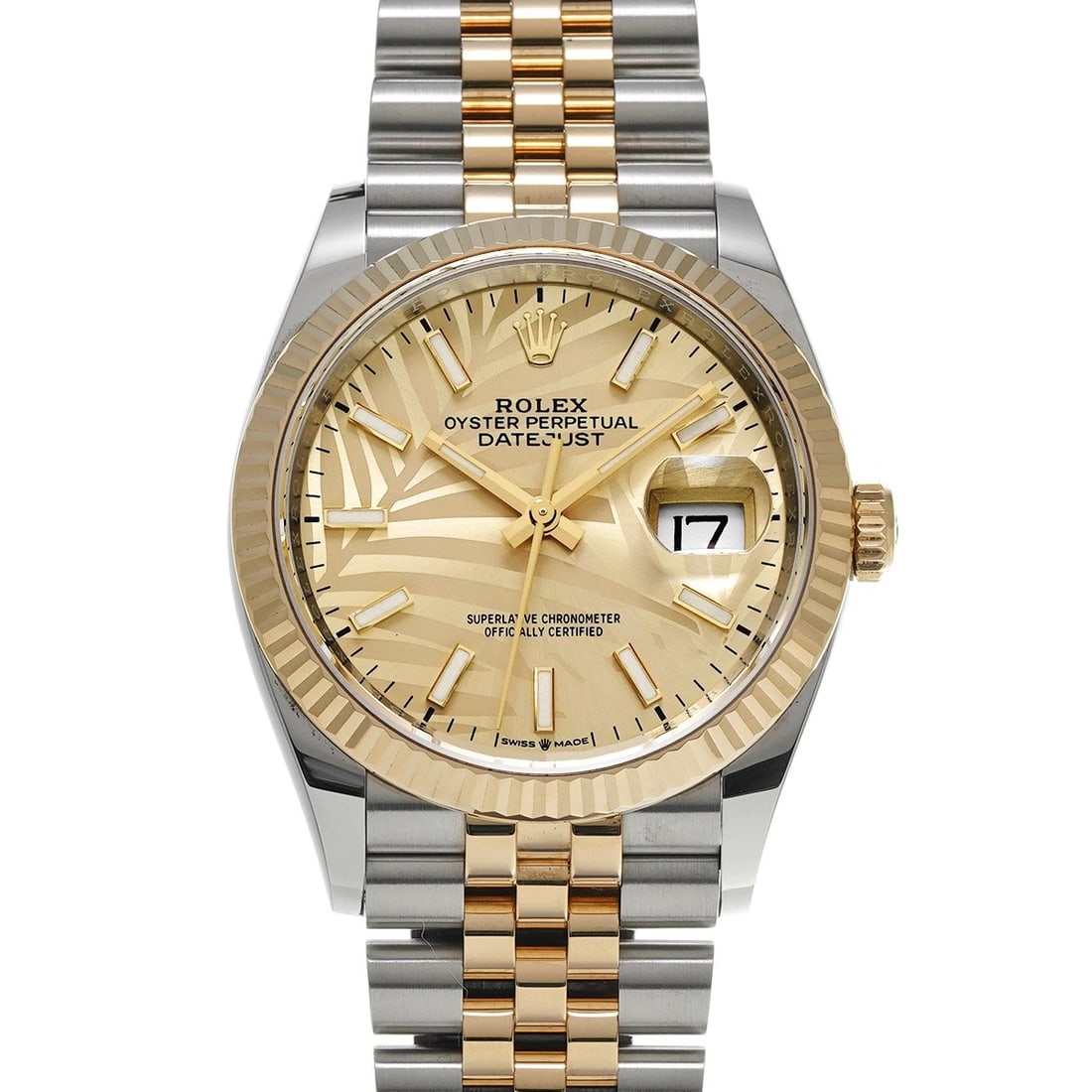 ROLEX GOLDEN PALM MOTIF WATCH: ROLEX golden palm motif Watch Brand: ROLEX Type/Style: Wristwatch Material: Band Material Stainless steel/Yellow Gold, Case Material Stainless steel Color: Dial Color golden palm motif Size: ?Case?
