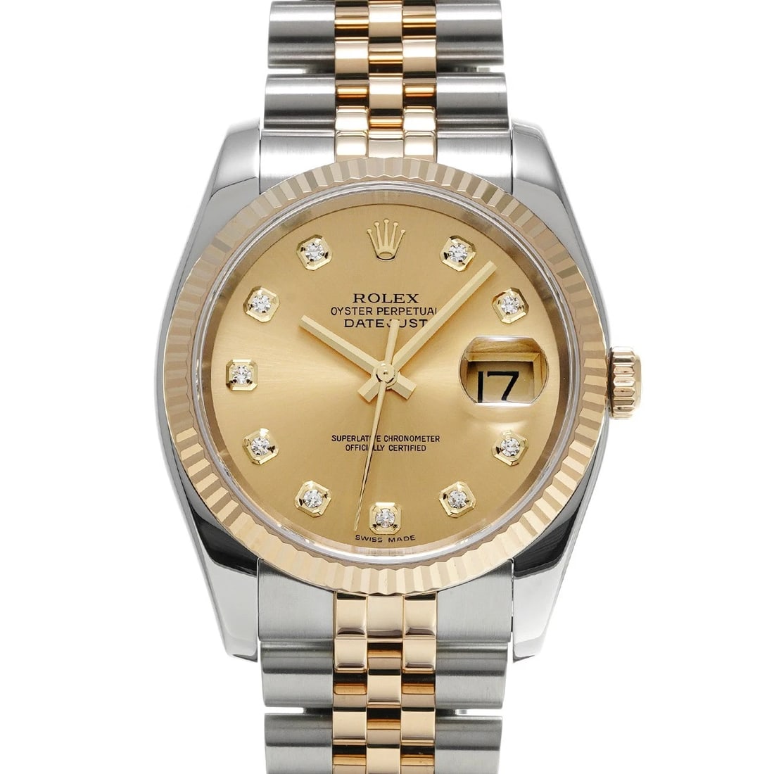 ROLEX CHAMPAGNE/DIAMOND WATCH: ROLEX Champagne/diamond Watch Brand: ROLEX Type/Style: Wristwatch Material: Band Material Stainless steel/Yellow Gold, Case Material Stainless steel Color: Dial Color Champagne Size: ?Case? H/about