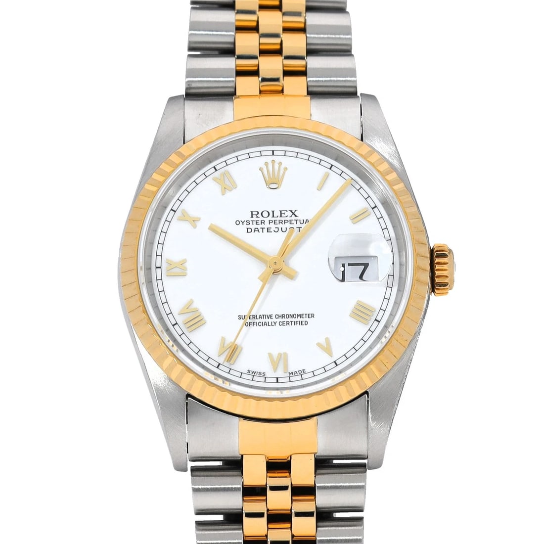 ROLEX WHITE WATCH: ROLEX white Watch Brand: ROLEX Type/Style: Wristwatch Material: Band Material Stainless steel/Yellow Gold, Case Material Stainless steel Color: Dial Color white Size: ?Case? H/about 36mm W/about 36mm