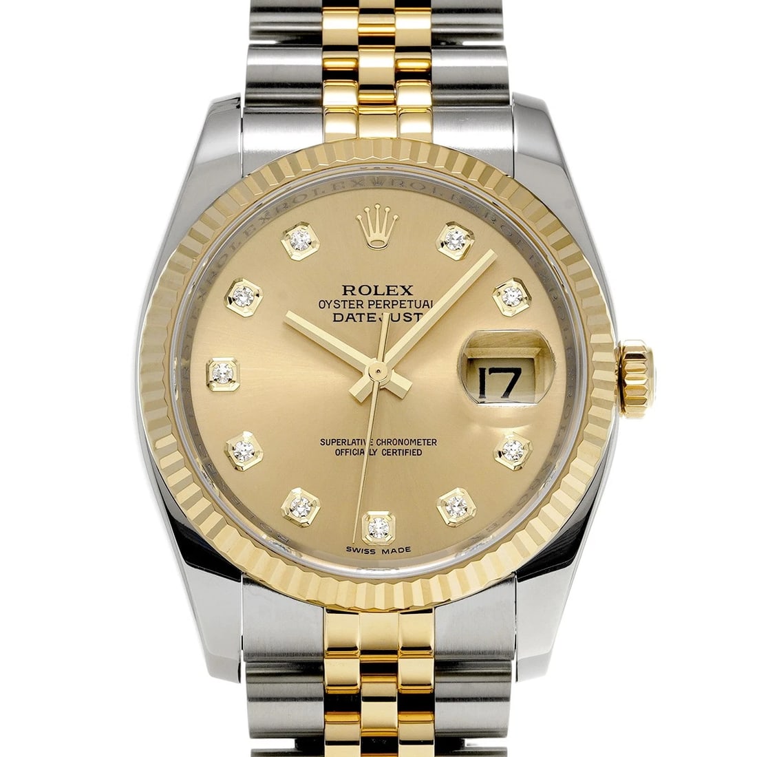 ROLEX CHAMPAGNE/DIAMOND WATCH: ROLEX Champagne/diamond Watch Brand: ROLEX Type/Style: Wristwatch Material: Band Material Stainless steel/Yellow Gold, Case Material Stainless steel Color: Dial Color Champagne Size: ?Case? H/about