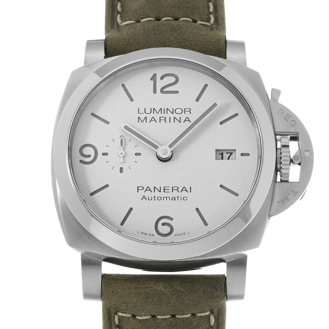 PANERAI LUMINOR MARINA WHITE WATCH: PANERAI Luminor Marina white Watch Brand: PANERAI Type/Style: Wristwatch Material: Band Material calf, Case Material Stainless steel Color: Dial Color white Size: ?Case? H/about 44mm W/about 44mm