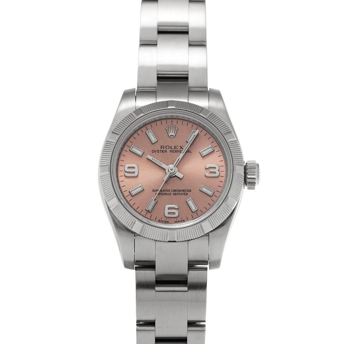 ROLEX OYSTER PERPETUAL PINK WATCH: ROLEX Oyster Perpetual pink Watch Brand: ROLEX Type/Style: Wristwatch Material: Band Material Stainless steel, Case Material Stainless steel Color: Dial Color pink Size: ?Case? H/about 26mm W/about