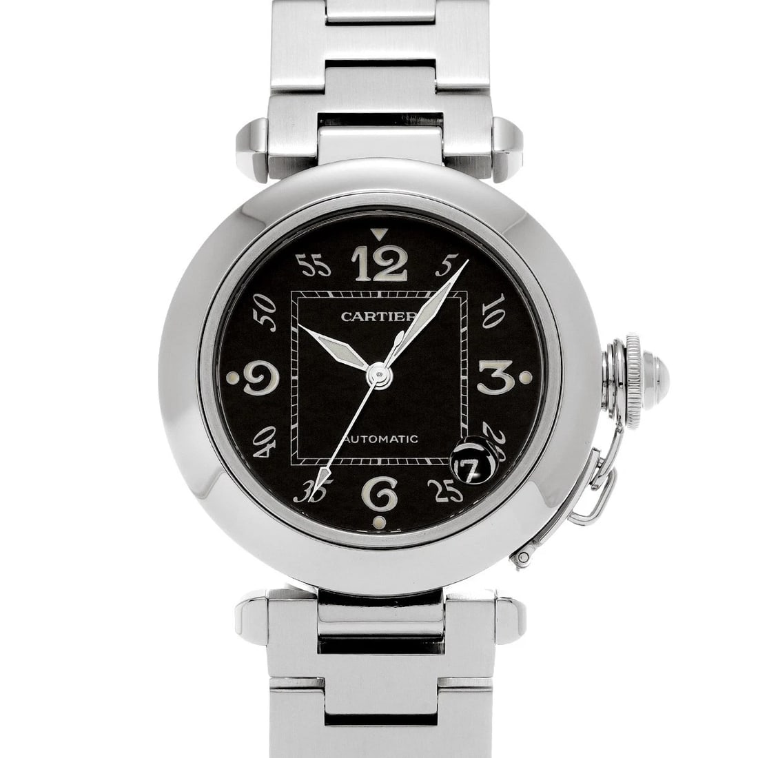 CARTIER PASHA C BLACK WATCH: CARTIER Pasha C black Watch Brand: CARTIER Type/Style: Wristwatch Material: Band Material Stainless steel, Case Material Stainless steel Color: Dial Color black Size: ?Case? H/about 35mm W/about 35mm