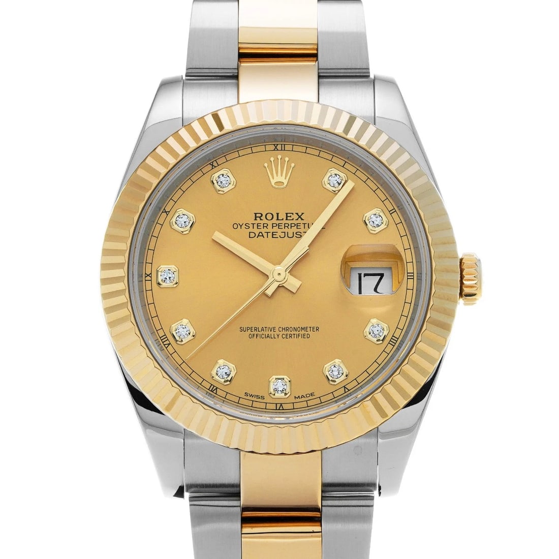 ROLEX CHAMPAGNE/DIAMOND WATCH: ROLEX Champagne/diamond Watch Brand: ROLEX Type/Style: Wristwatch Material: Band Material Stainless steel/Yellow Gold, Case Material Stainless steel Color: Dial Color Champagne Size: ?Case? H/about