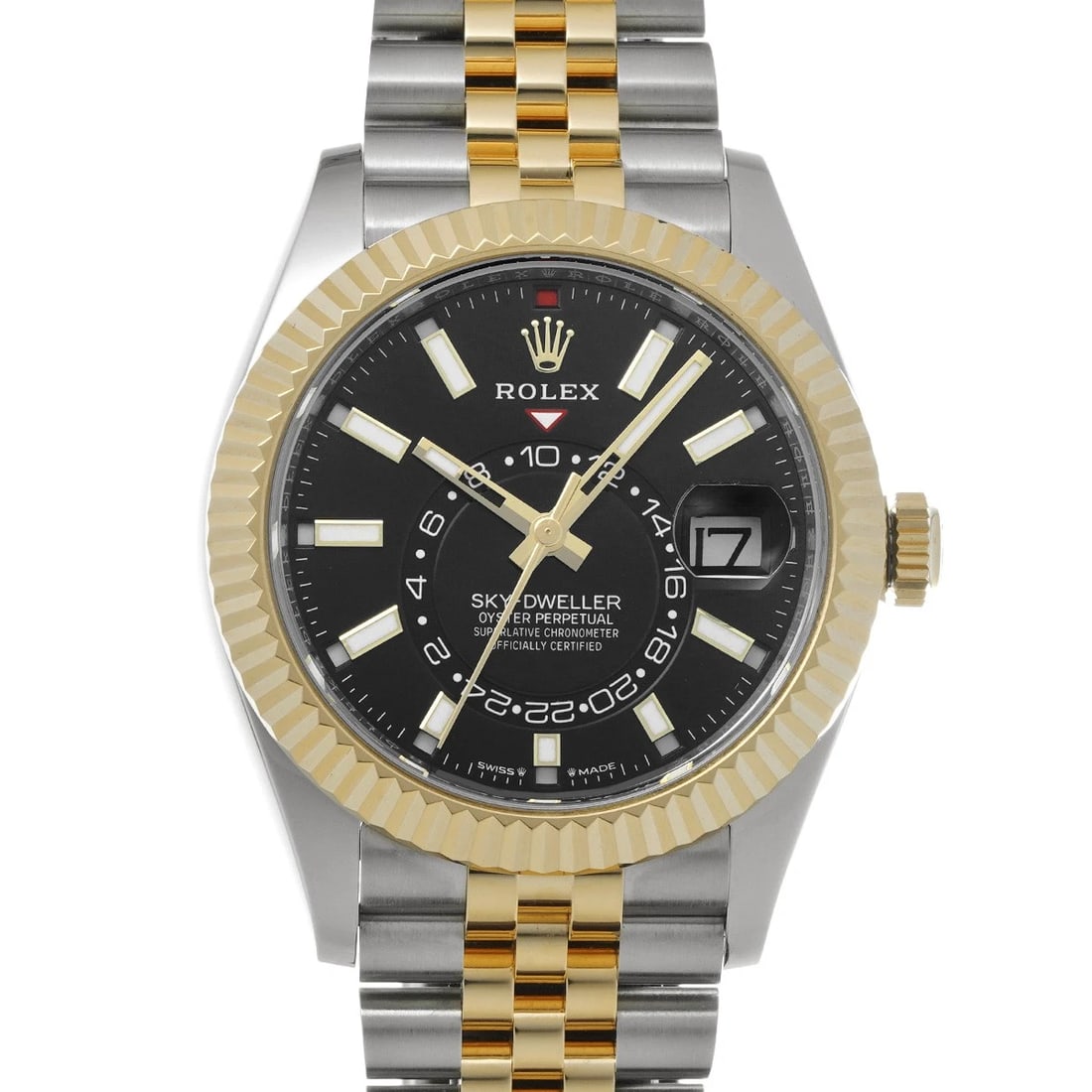 ROLEX SKY DWELLER BRIGHT BLACK WATCH: ROLEX Sky Dweller Bright black Watch Brand: ROLEX Type/Style: Wristwatch Material: Band Material Stainless steel/Yellow Gold, Case Material Stainless steel Color: Dial Color Bright black Size: ?Case?