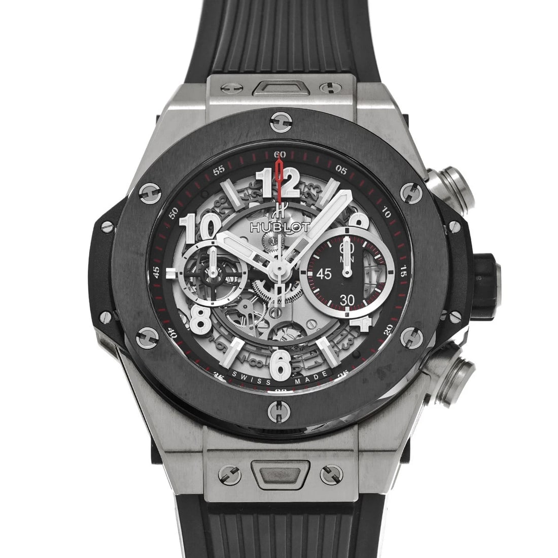 HUBLOT BIG BANG UNICO TITANIUM CERAMIC MATTE BLACK SKELETON WATCH: HUBLOT Big Bang Unico Titanium Ceramic Matte black skeleton Watch Brand: HUBLOT Type/Style: Wristwatch Material: Band Material rubber, Case Material titanium Color: Dial Color Matte black skeleton