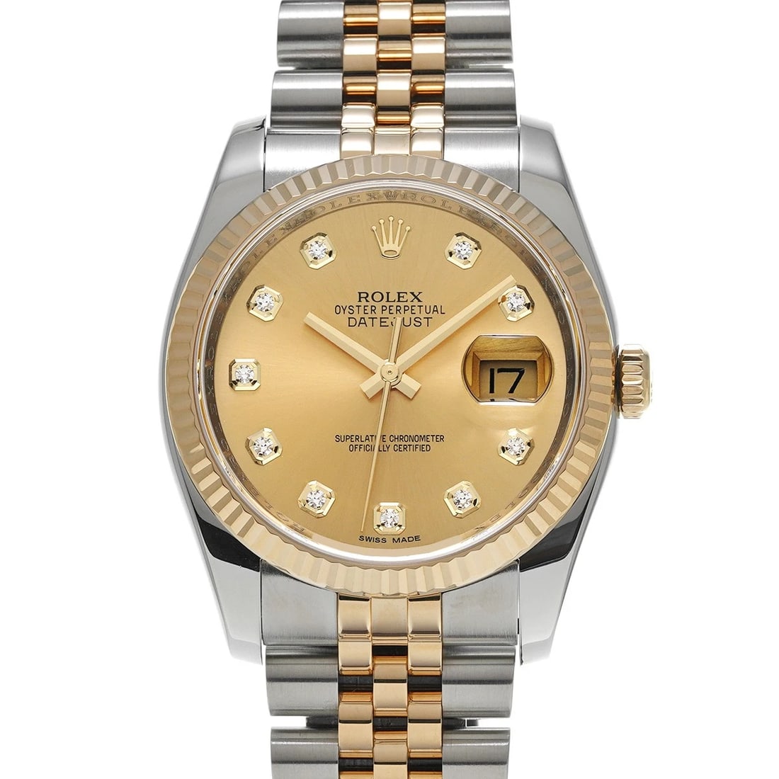 ROLEX CHAMPAGNE/DIAMOND WATCH: ROLEX Champagne/diamond Watch Brand: ROLEX Type/Style: Wristwatch Material: Band Material Stainless steel/Yellow Gold, Case Material Stainless steel Color: Dial Color Champagne Size: ?Case? H/about