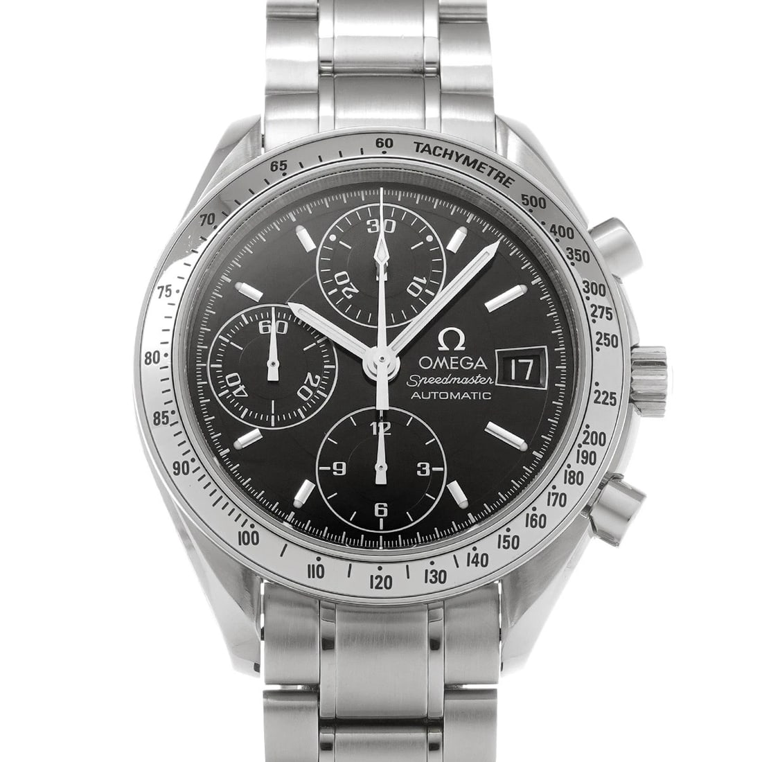 OMEGA SPEEDMASTER BLACK WATCH: OMEGA Speedmaster black Watch Brand: OMEGA Type/Style: Wristwatch Material: Band Material Stainless steel, Case Material Stainless steel Color: Dial Color black Size: ?Case? H/about 39mm W/about 39mm