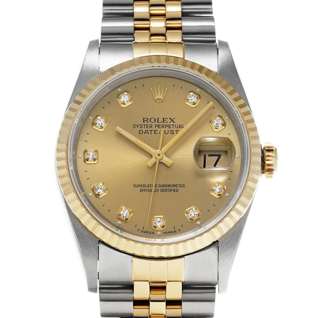 ROLEX CHAMPAGNE/DIAMOND WATCH: ROLEX Champagne/diamond Watch Brand: ROLEX Type/Style: Wristwatch Material: Band Material Stainless steel/Yellow Gold, Case Material Stainless steel Color: Dial Color Champagne Size: ?Case? H/about
