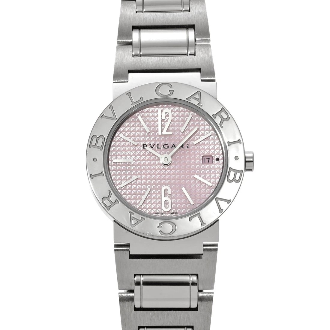BVLGARI BULGARIBULGARI /JA PINK WATCH: BVLGARI BulgariBulgari /JA pink Watch Brand: BVLGARI Type/Style: Wristwatch Material: Band Material Stainless steel, Case Material Stainless steel Color: Dial Color pink Size: ?Case? H/about 26mm