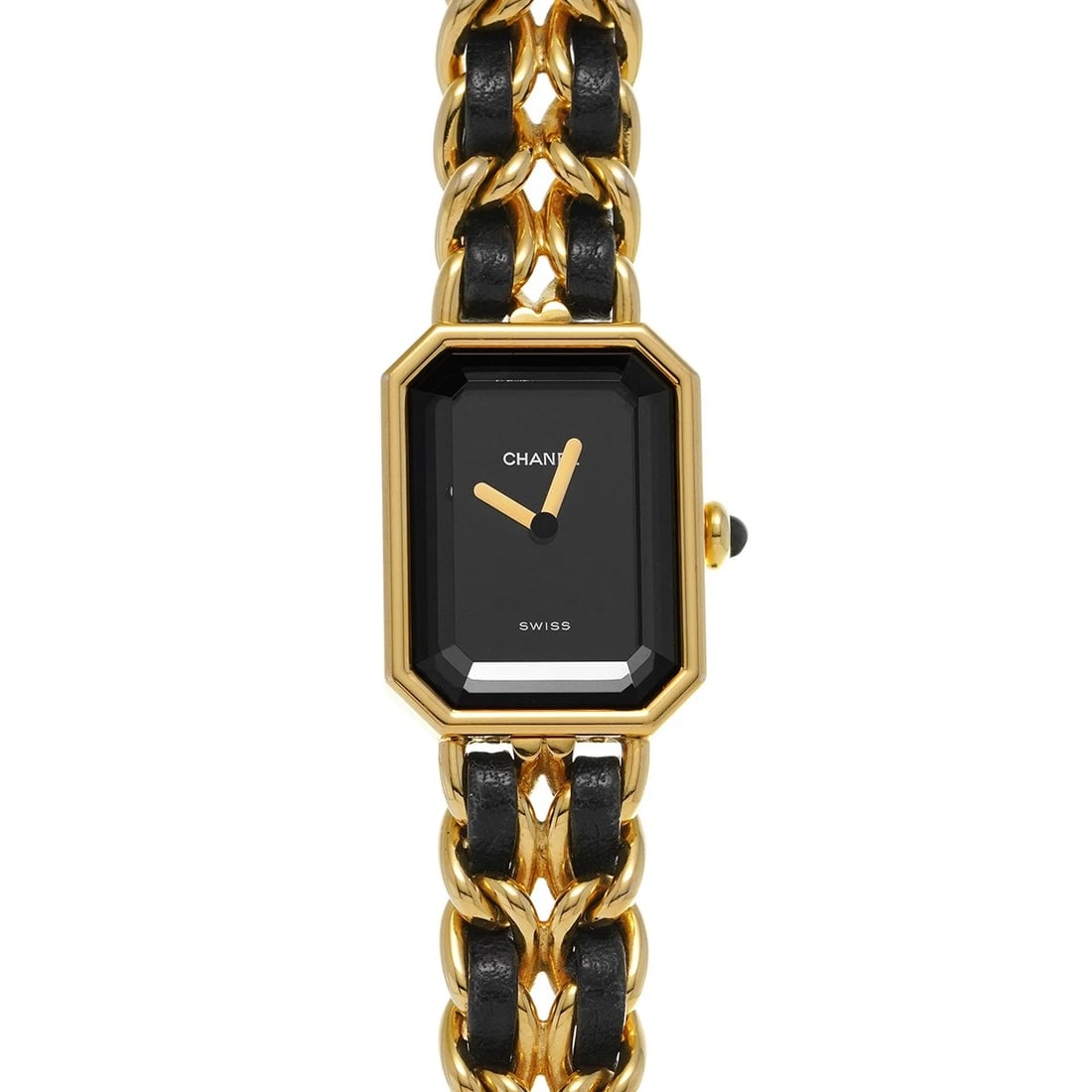 CHANEL PREMIRE L BLACK WATCH: CHANEL Premire L black Watch Brand: CHANEL Type/Style: Wristwatch Material: Band Material Yellow gold plated/leather, Case Material Yellow gold plated Color: Dial Color black Size: ?Case? H/about 26mm