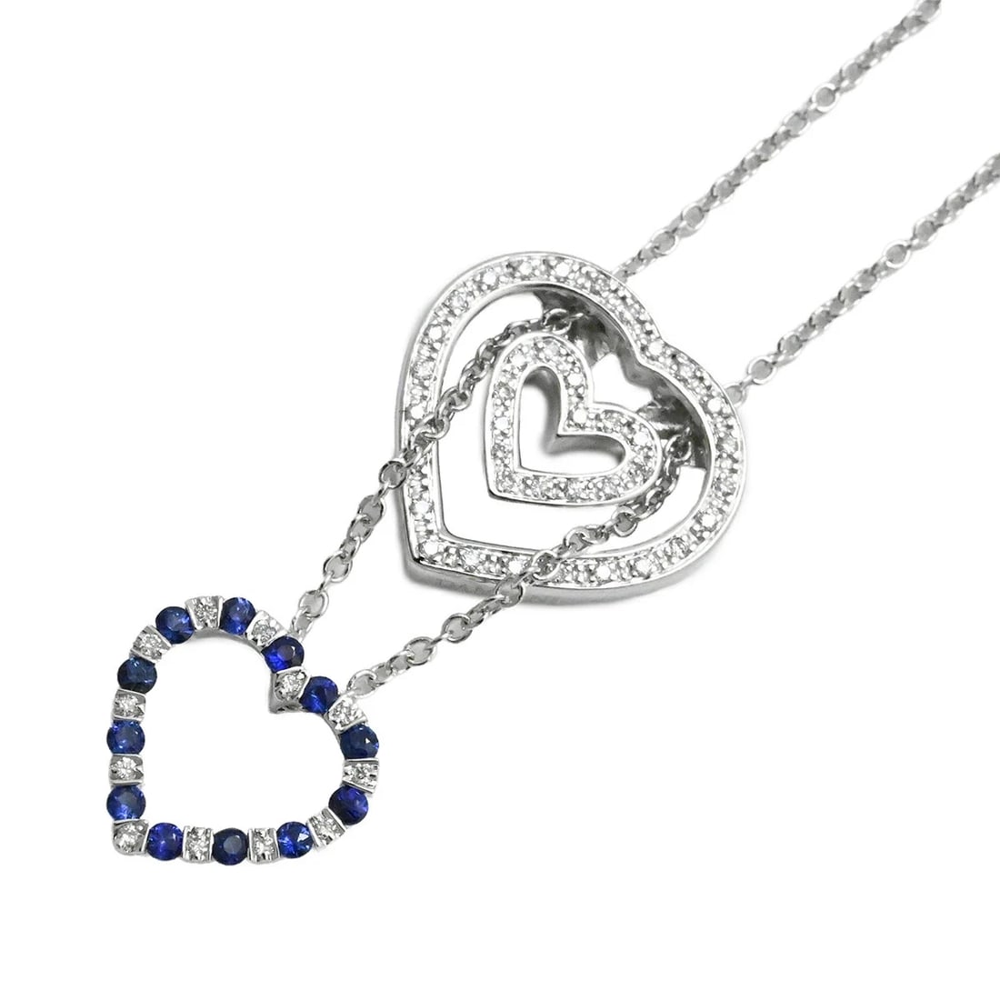 DAMIANI HEART SAPPHIRE DIAMOND NECKLACE 18K WG: DAMIANI Heart Sapphire Diamond Necklace 18K WG Brand: DAMIANI Type/Style: Pendant Material: K18WG / Diamond / Sapphire, Main Stone/Creation Natural Color: White Gold Size: Chain Length: Approx. 39-44c