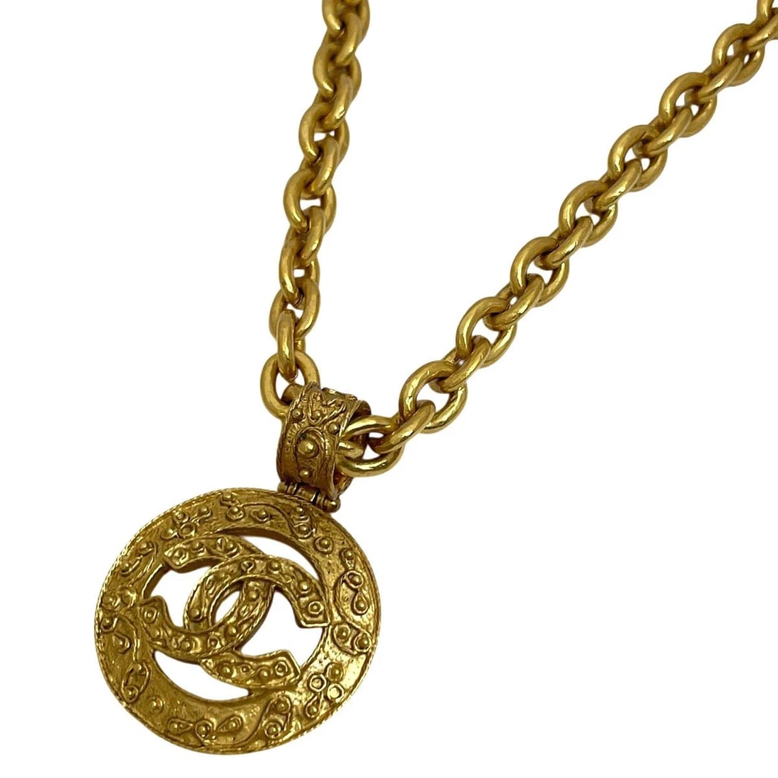 CHANEL NECKLACE COCO MARK CHAIN LONG CHAIN ROUND GP GOLD (1 of 4)