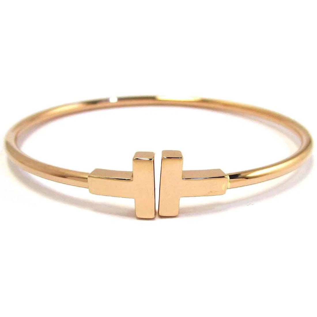 TIFFANY T WIRE BRACELET AU750 PG PINK GOLD BANGLE (1 of 3)
