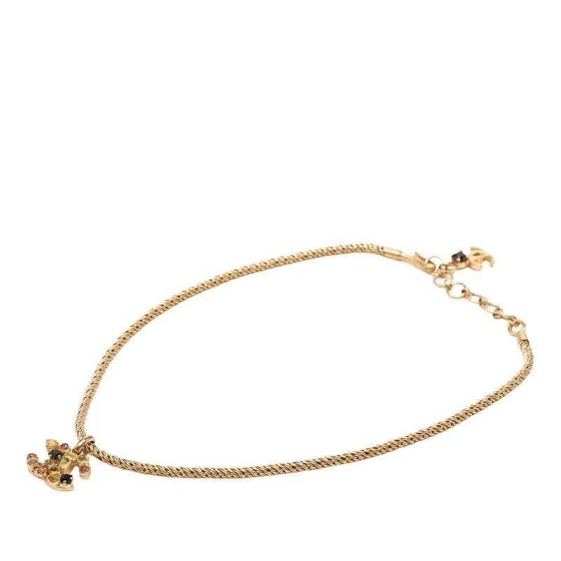 CHANEL NECKLACE COCO MARK GOLD MULTICOLOR PLATED COLORED STONE: Chanel Necklace Coco Mark Gold Multicolor Plated Colored Stone Brand: Chanel Type/Style: Necklace Material: Plated/Colored Stone, Color: Gold Multicolor Size: Total Length: Approx. 47.5cm Top: Approx.