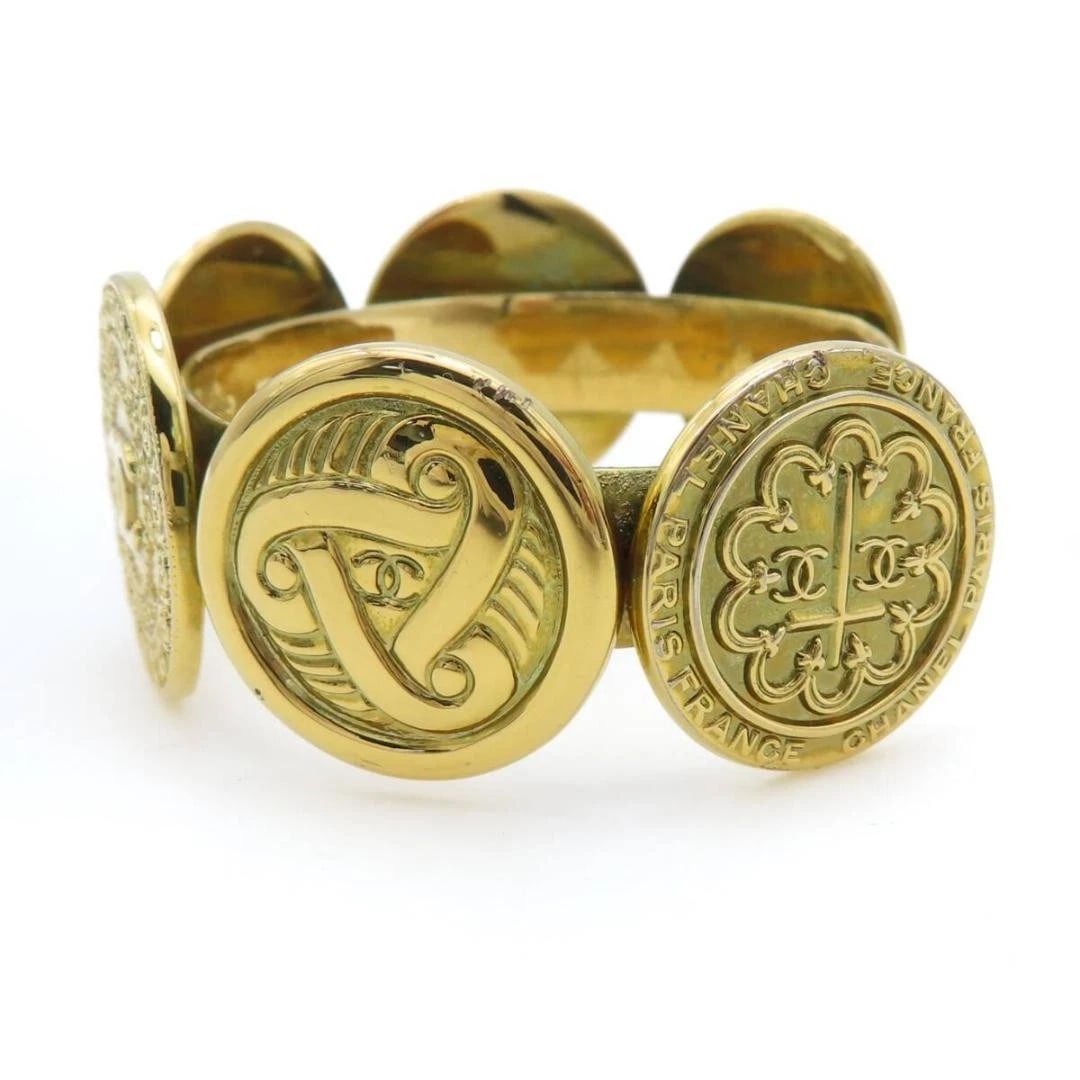 CHANEL GOLD COCO MARK LOGO COIN CUFF BANGLE (1 of 3)