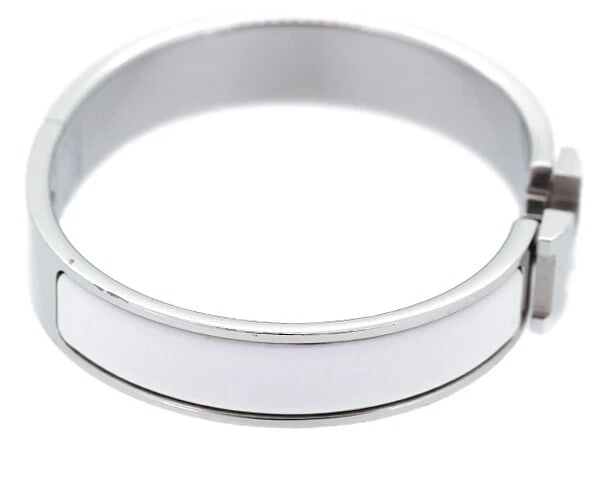 HERMES CLICK H BRACELET BANGLE SILVER PLATED ENAMEL SILVER X WHITE (1 of 4)
