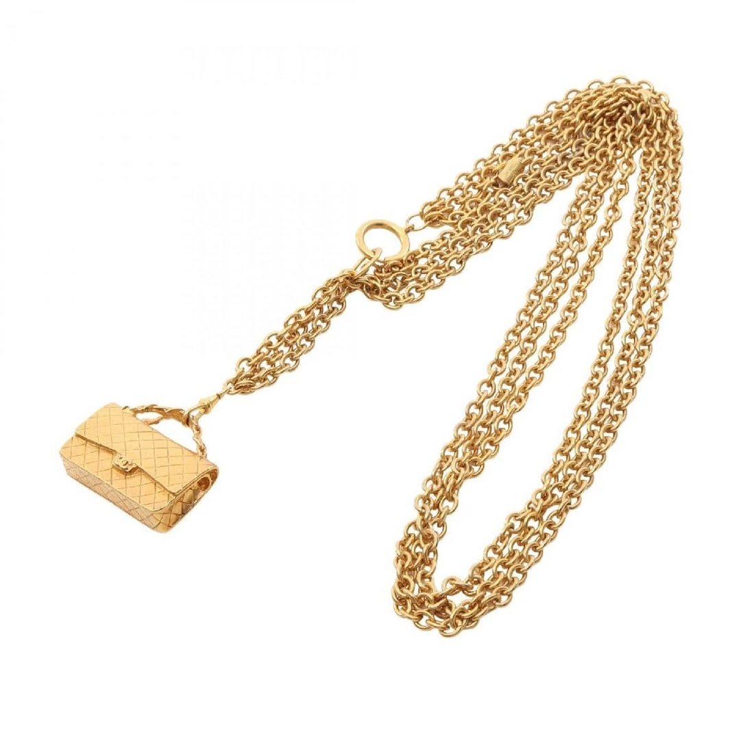 CHANEL NECKLACE MATELASSE BAG MOTIF GOLD PLATED: Chanel Necklace Matelasse Bag Motif Gold Plated Brand: Chanel Type/Style: Necklace Material: Gold Plated, Color: Gold Tone Size: Neck Circumference: 71cm, Motif Width: 40mm, Motif Height: 105mm Ac