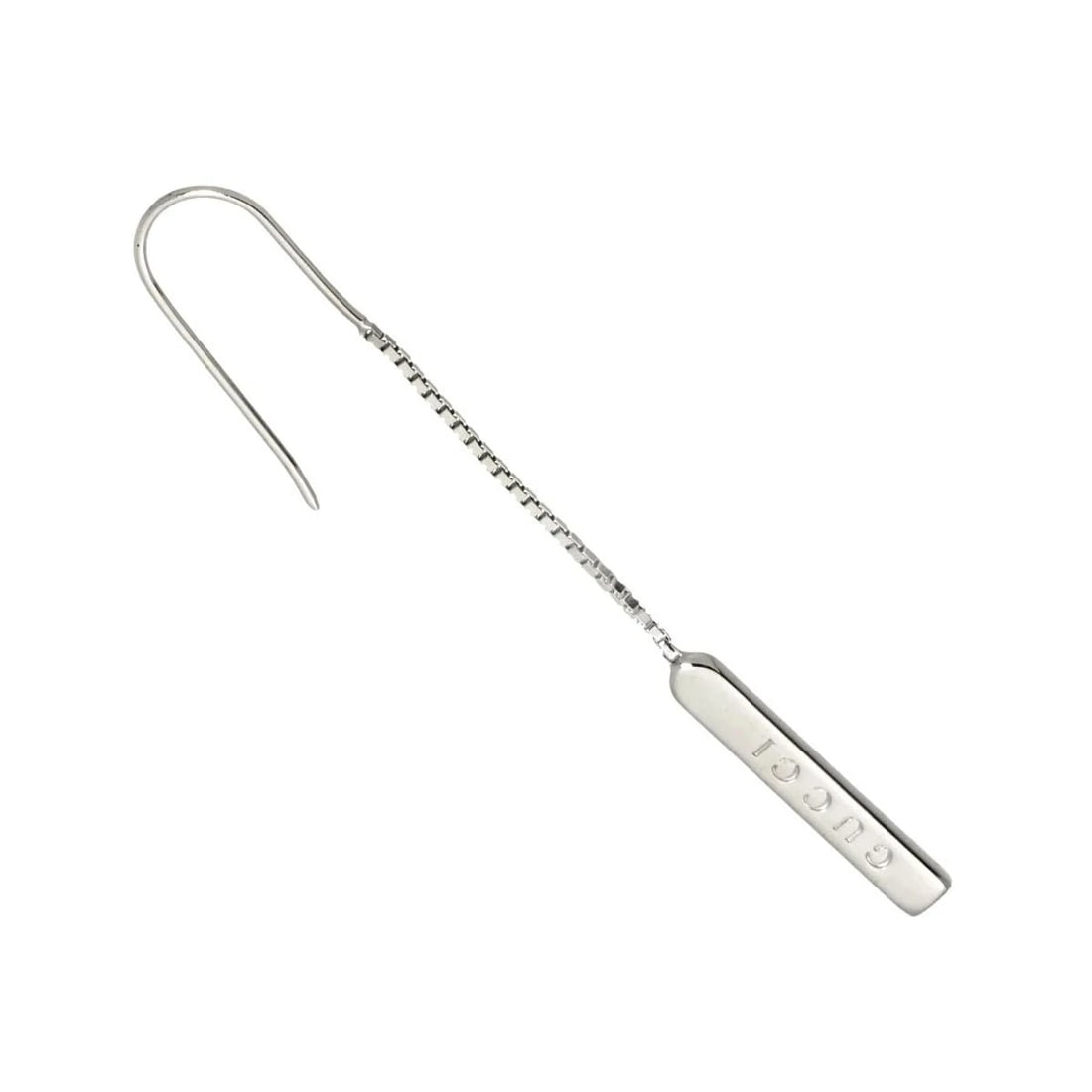 GUCCI LARIAT EARRING K18 WG WHITE GOLD: GUCCI Lariat Earring K18 WG White Gold Brand: GUCCI Type/Style: Earring Material: 18K White Gold, Color: WG Size: 58mm (height) x 3mm (width) Accessories: None Accessories Notice: When purchasing