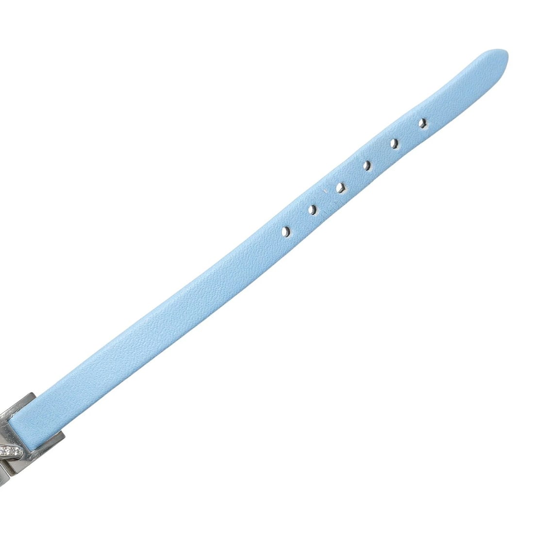 CHAUMET BRACELET 18K WHITE GOLD DIAMONDS LEATHER BLUE SILVER: CHAUMET Bracelet 18K White Gold Diamonds Leather Blue Silver Brand: CHAUMET Type/Style: Bracelet Material: 18K white gold/diamond/leather, Main Stone/Creation Natural Color: Blue Size: Total length: