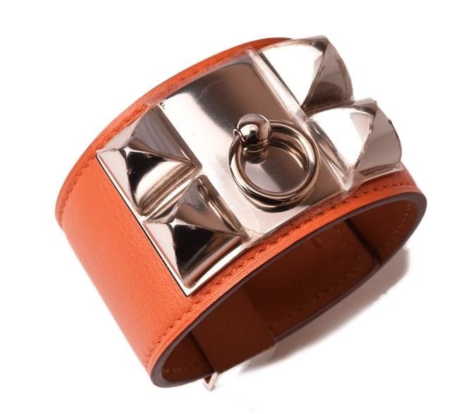 HERMES BANGLE LEATHER ORANGE SILVER - 2