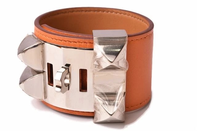 HERMES BANGLE LEATHER ORANGE SILVER - 3