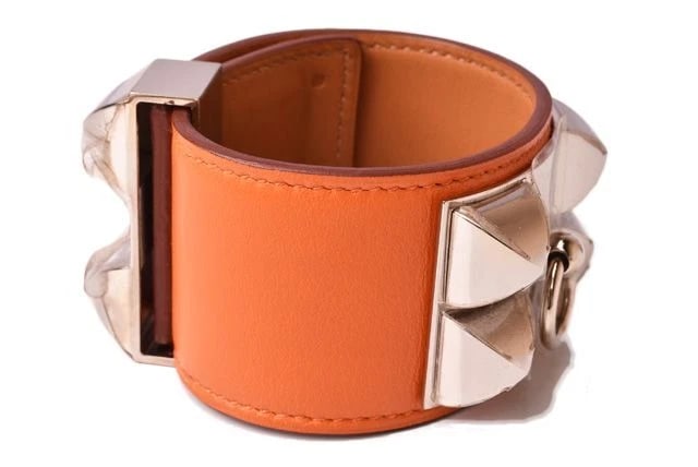 HERMES BANGLE LEATHER ORANGE SILVER - 4