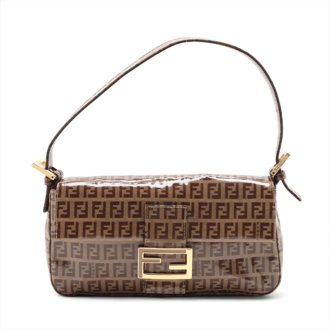 FENDI ZUCCHINO MAMMA BAGUETTE VINYL SHOULDER BAG: Fendi Zucchino Mamma Baguette Vinyl Shoulder bag Brand: Fendi Type/Style: Sunglasses Material: Vinyl Color: Brown Size: Height:5.3inchLength:10.2inchDepth:1.6inch Accessories: None Accesso