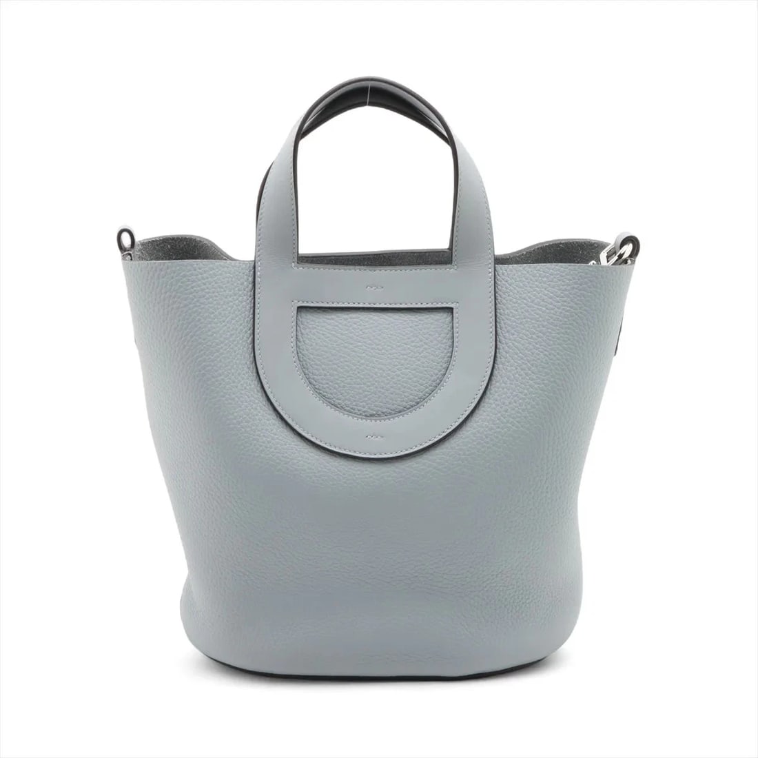 HERMES IN THE LOOP 23 TAURILLON CLEMENCE X VAUX SWIFT: Hermes In the loop 23 Taurillon Clemence x Vaux Swift Brand: Hermes Type/Style: Hand bag Material: Taurillon Clemence ? Veau Swift Color: glypantane Size: Height:9.6inchLength:8.9inchDepth:6.1inch
