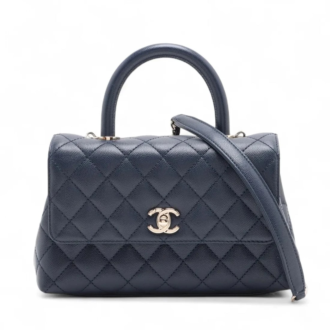 CHANEL COCO HANDLE 24 XS CAVIAR SKIN 2 WAY HANDBAG: Chanel Coco handle 24 XS Caviar Skin 2 Way Handbag Brand: Chanel Type/Style: Hand bag Material: Caviar Skin Color: Blue Size: Height:5.7inchLength:8.9inchDepth:3.5inch Accessories: None Ac