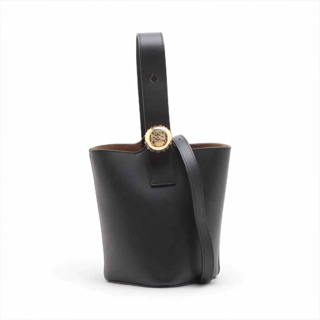 LOEWE PEBBLE BUCKET BAG MINI LEATHER 2 WAY SHOULDER BAG BLACK (1 of 6)