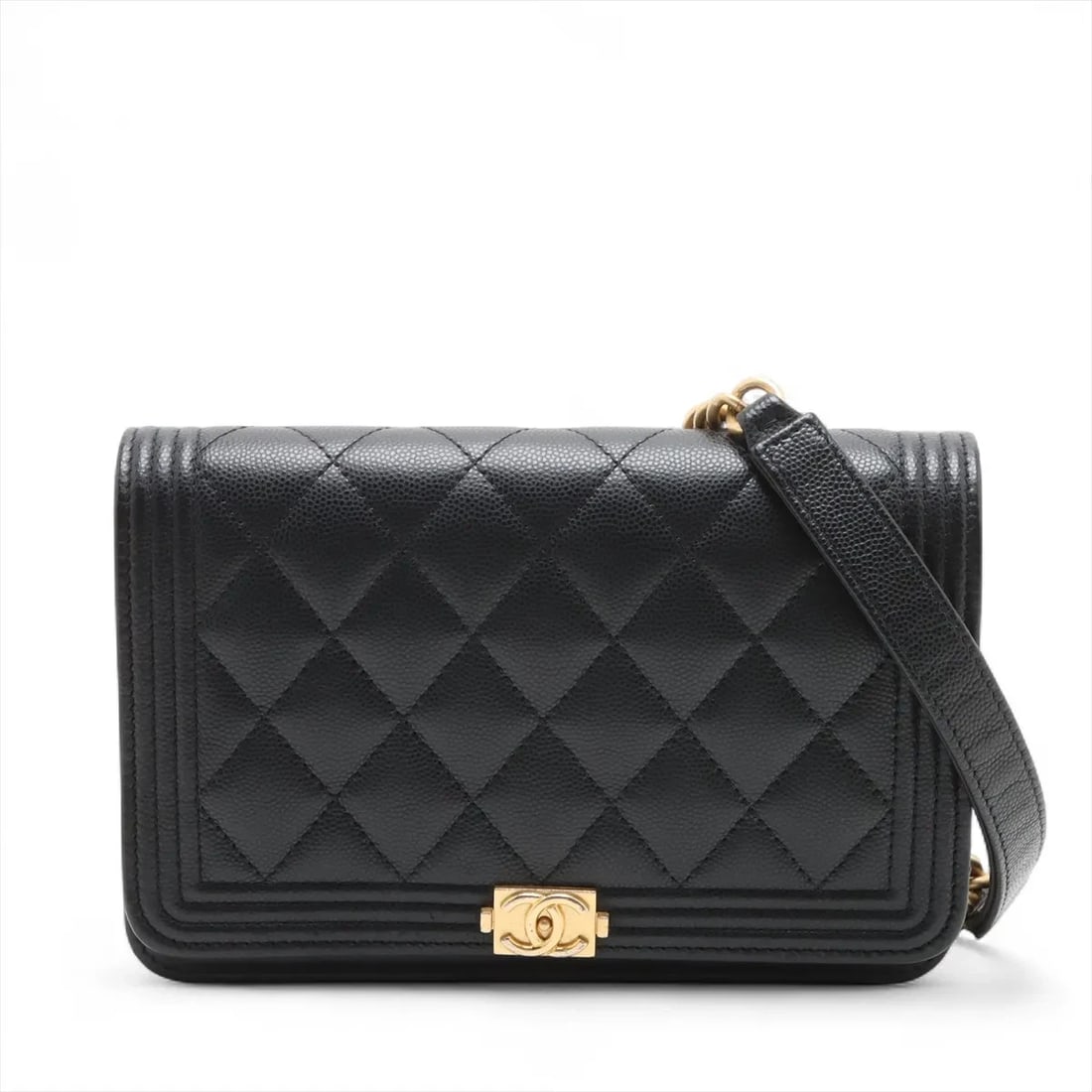 CHANEL BOY CHANEL CAVIAR SKIN CHAIN WALLET BLACK: Chanel Boy Chanel Caviar Skin Chain Wallet Black Brand: Chanel Type/Style: Shoulder bag Material: Caviar Skin Color: Black Size: Height:4.9inchLength:7.5inchDepth:1.2inch Accessories: None
