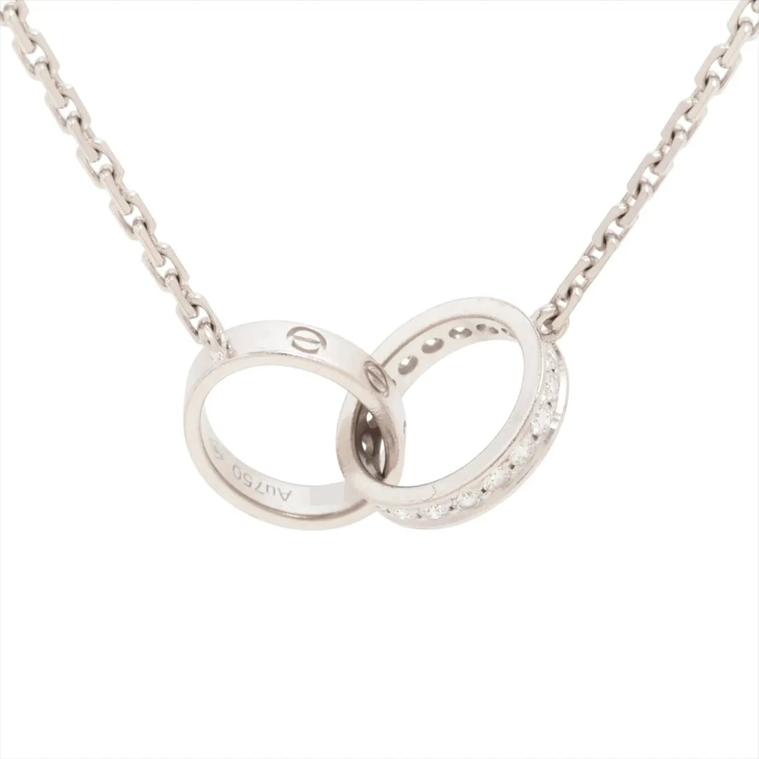 CARTIER BABY LOVE DIAMOND NECKLACE 750(WG): Cartier Baby Love diamond Necklace 750(WG) Brand: Cartier Type/Style: Necklace Material: 750(WG), Main Stone/Creation Natural Color: WG Size: (CM) Chain length:44.8 (Inch) Chain Length:17.6inch Ac