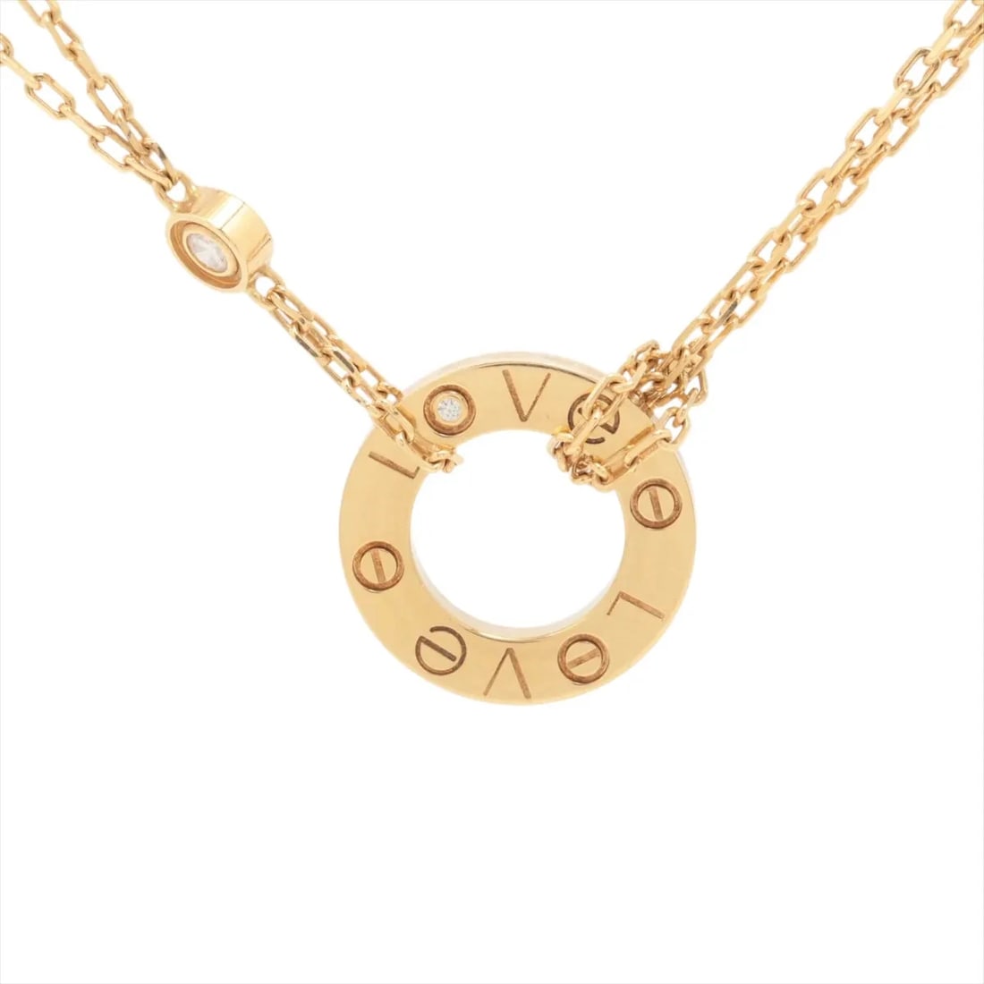 CARTIER LOVE CIRCLE 2P DIAMOND NECKLACE 750(YG): Cartier Love Circle 2P diamond Necklace 750(YG) Brand: Cartier Type/Style: Necklace Material: 750(YG), Main Stone/Creation Natural Color: YG Size: (CM) Chain length:41.9 (Inch) Chain Length:16.5inch