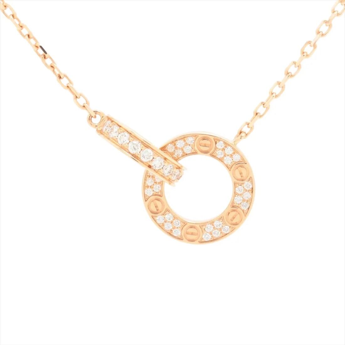 CARTIER LOVE OVAL SHAPE DIAMOND NECKLACE 750(PG): Cartier Love Oval shape diamond Necklace 750(PG) Brand: Cartier Type/Style: Necklace Material: 750(PG), Main Stone/Creation Natural Color: PG Size: (CM) Chain length:40.5 (Inch) Chain Length:15.9inch 