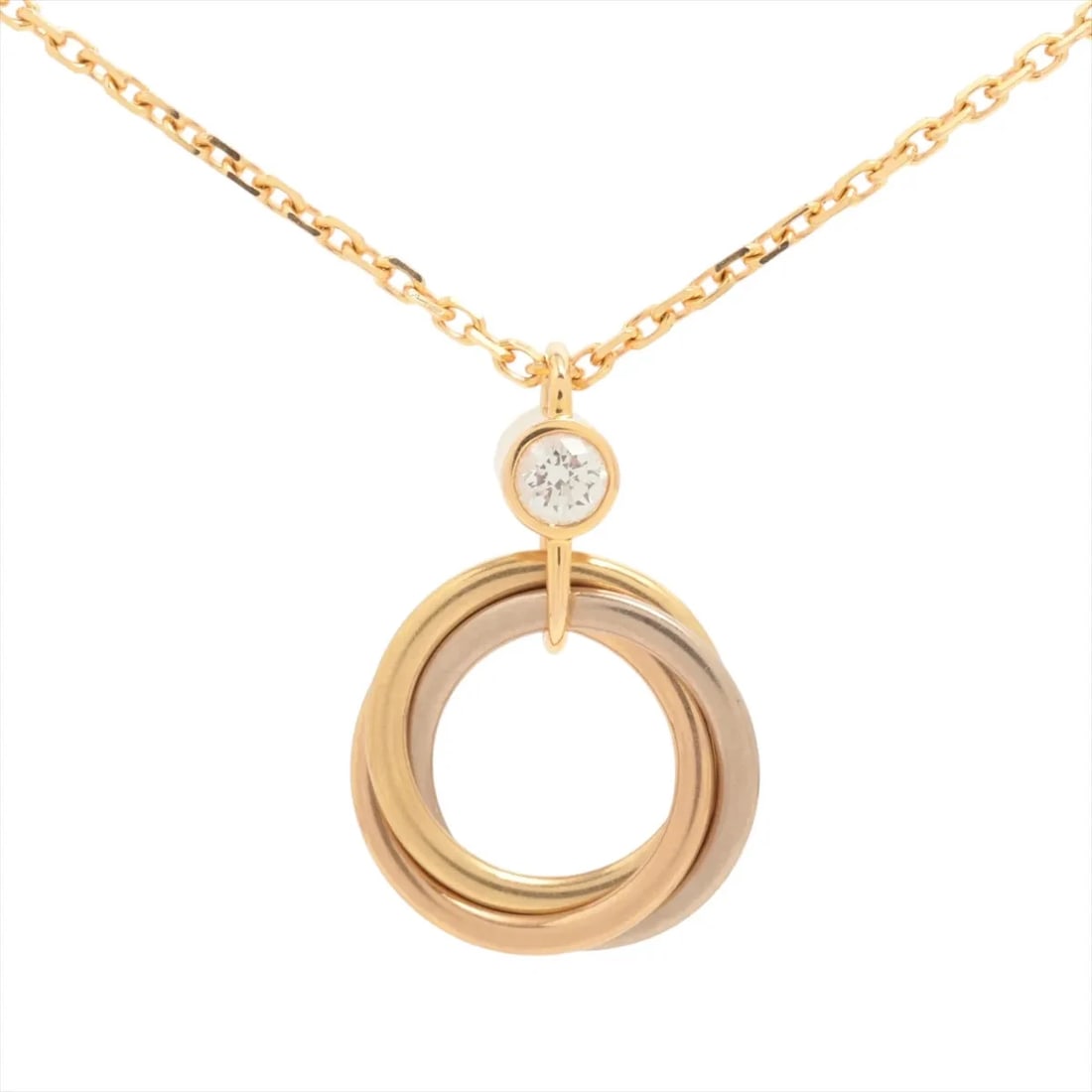 CARTIER BABY TRINITY 1P DIAMOND NECKLACE 750(YG?PG?WG): Cartier Baby Trinity 1P diamond Necklace 750(YG?PG?WG) Brand: Cartier Type/Style: Necklace Material: 750(YG PG WG), Main Stone/Creation Natural Color: YG PG WG Size: (CM) Chain length:41 (Inch) Chain 