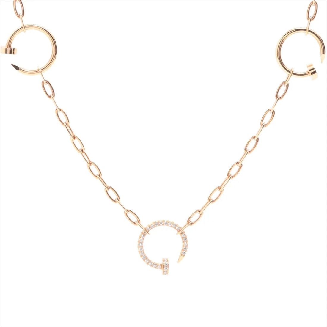 CARTIER JUSTE UN CLOU DIAMOND NECKLACE 750(PG): Cartier Juste un Clou diamond Necklace 750(PG) Brand: Cartier Type/Style: Necklace Material: 750(PG), Main Stone/Creation Natural Color: PG Size: (CM) Chain length:90.4 (Inch) Chain Length:35.6inch