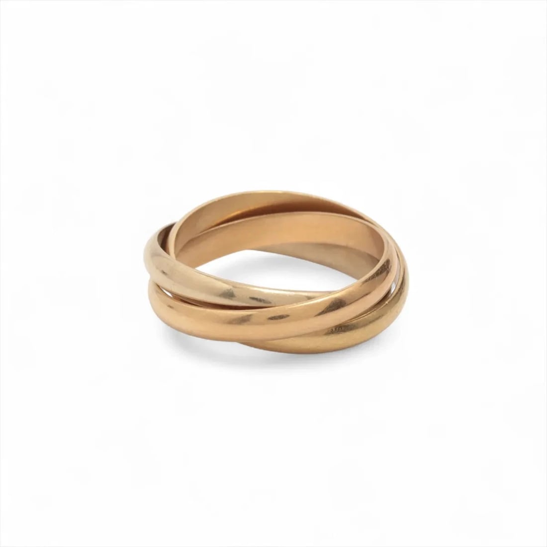 CARTIER TRINITY RING 750(YG?PG?WG): Cartier Trinity Ring 750(YG?PG?WG) Brand: Cartier Type/Style: Ring Material: 750(YG PG WG), Color: YG PG WG Size: 5.5 - 5.75 US Accessories: None Accessories Notice: When purchasing pre-ow