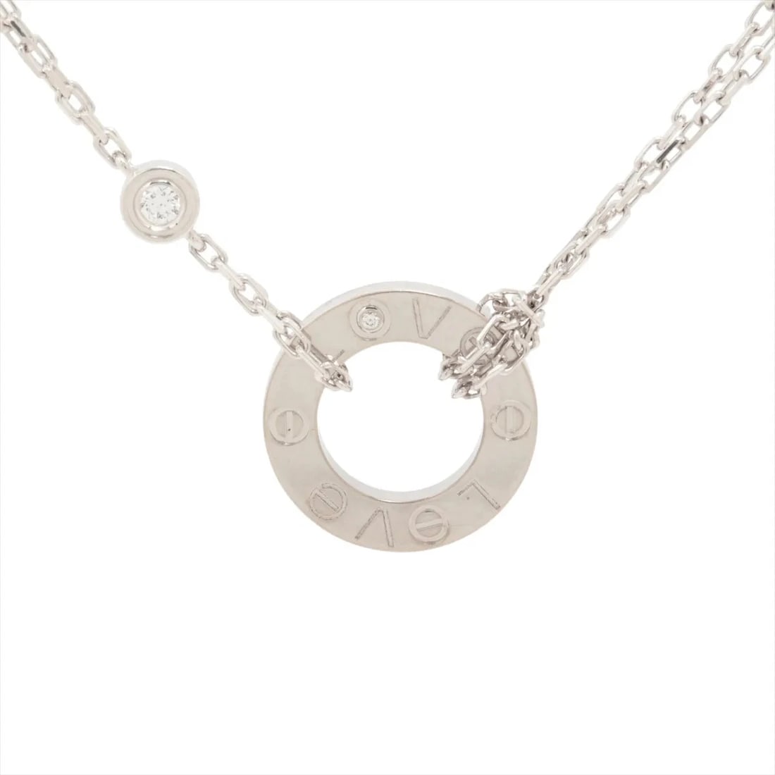 CARTIER LOVE CIRCLE 2P DIAMOND NECKLACE 750(WG): Cartier Love Circle 2P diamond Necklace 750(WG) Brand: Cartier Type/Style: Necklace Material: 750(WG), Main Stone/Creation Natural Color: WG Size: (CM) Chain length:40.4 (Inch) Chain Length:15.9inch
