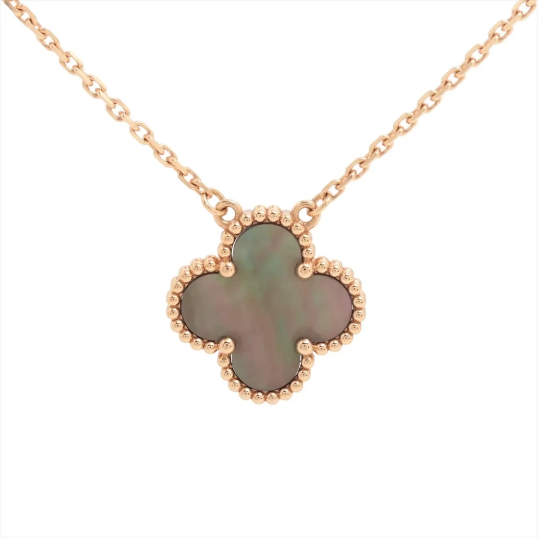 VAN CLEEF & ARPELS ALHAMBRA GRAY NECKLACE: Van Cleef & Arpels Alhambra Gray Necklace Brand: Van Cleef & Arpels Type/Style: Necklace Material: 750(PG), Color: PG Size: (CM) Chain length:42.3 (Inch) Chain Length:16.7inch Accessories: None