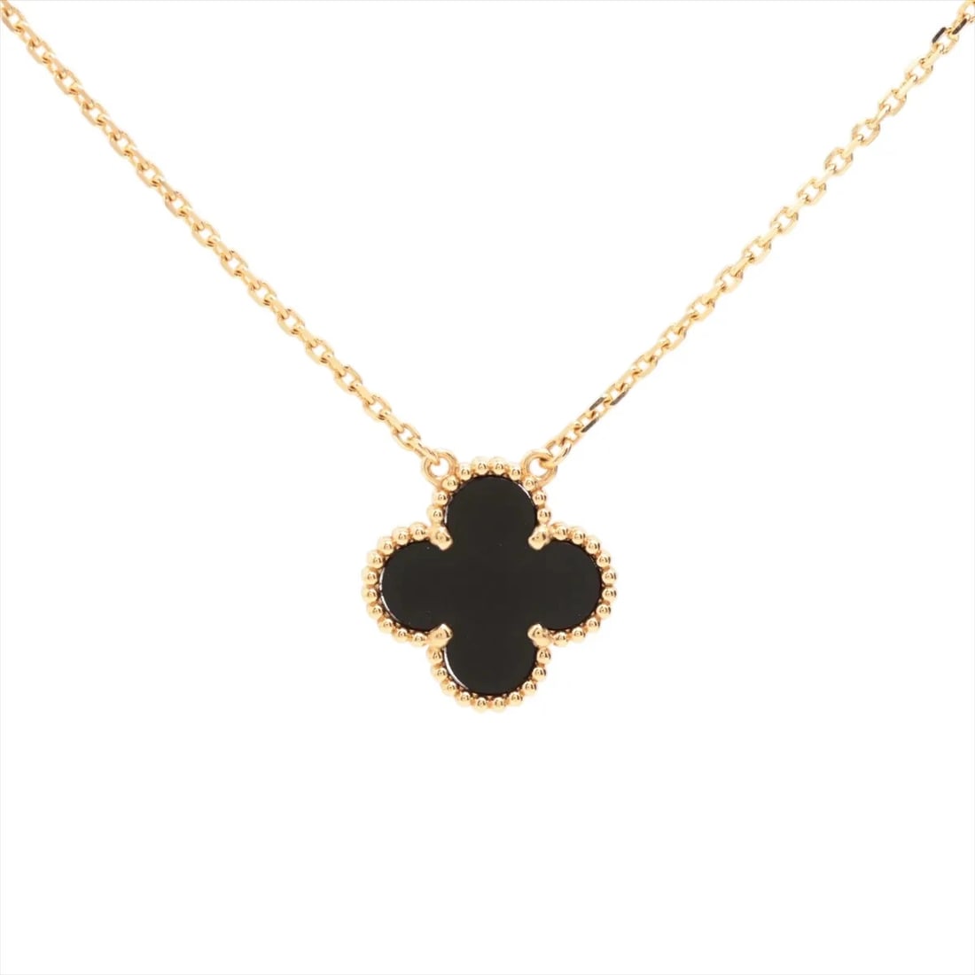 VAN CLEEF & ARPELS ALHAMBRA ONYX NECKLACE 750(YG): Van Cleef & Arpels Alhambra Onyx Necklace 750(YG) Brand: Van Cleef & Arpels Type/Style: Necklace Material: 750(YG), Main Stone/Creation Onyx Color: YG Size: (CM) Chain length:41.7 (Inch) Chain Length: