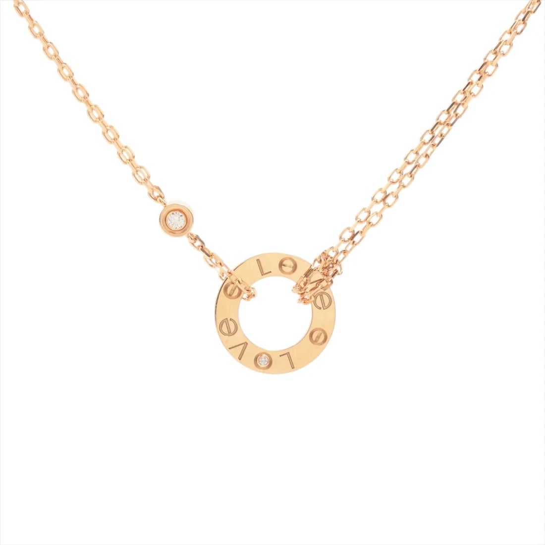 CARTIER LOVE CIRCLE 2P DIAMOND NECKLACE 750(PG): Cartier Love Circle 2P diamond Necklace 750(PG) Brand: Cartier Type/Style: Necklace Material: 750(PG), Main Stone/Creation Natural Color: PG Size: (CM) Chain length:40.7 (Inch) Chain Length:16.0inch