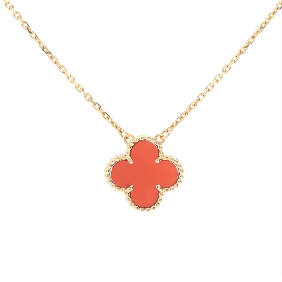VAN CLEEF & ARPELS ALHAMBRA CARNELIAN NECKLACE 750(YG): Van Cleef & Arpels Alhambra Carnelian Necklace 750(YG) Brand: Van Cleef & Arpels Type/Style: Necklace Material: 750(YG), Color: YG Size: (CM) Chain length:41.6 (Inch) Chain Length:16.4inch Accesso