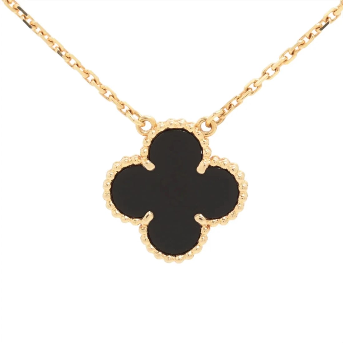 VAN CLEEF & ARPELS ALHAMBRA ONYX NECKLACE 750(YG): Van Cleef & Arpels Alhambra Onyx Necklace 750(YG) Brand: Van Cleef & Arpels Type/Style: Necklace Material: 750(YG), Main Stone/Creation Onyx Color: YG Size: (CM) Chain length:42.2 (Inch) Chain Length: