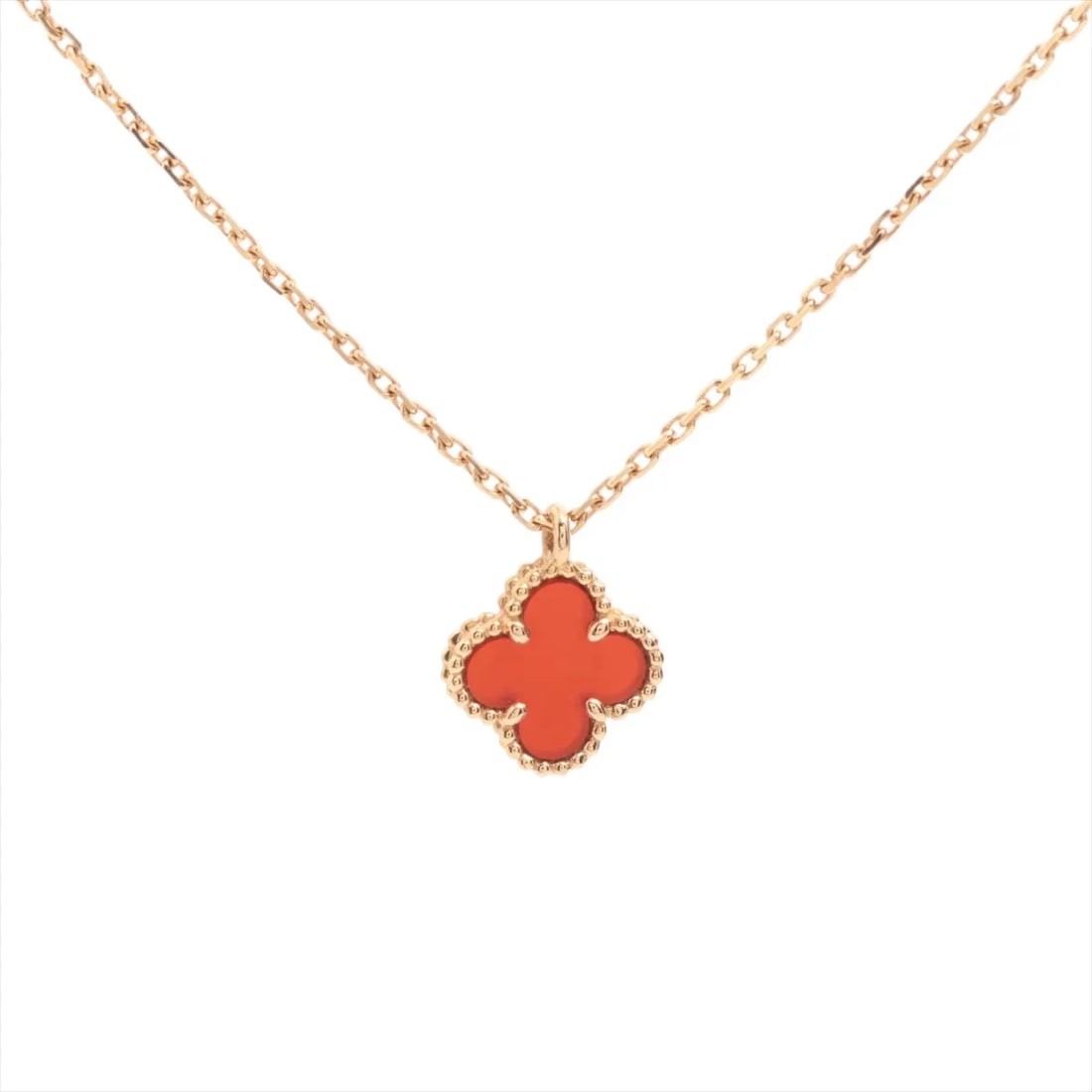 VAN CLEEF & ARPELS SWEET ALHAMBRA CARNELIAN NECKLACE 750(PG): Van Cleef & Arpels Sweet Alhambra Carnelian Necklace 750(PG) Brand: Van Cleef & Arpels Type/Style: Necklace Material: 750(PG), Color: PG Size: (CM) Chain length:40.5 (Inch) Chain Length:15.9inch A