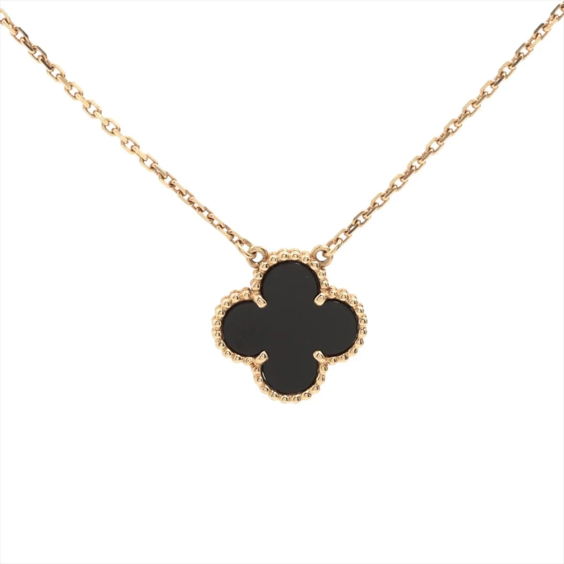VAN CLEEF & ARPELS ALHAMBRA ONYX NECKLACE 750(YG): Van Cleef & Arpels Alhambra Onyx Necklace 750(YG) Brand: Van Cleef & Arpels Type/Style: Necklace Material: 750(YG), Main Stone/Creation Onyx Color: YG Size: (CM) Chain length:41.6 (Inch) Chain Length: