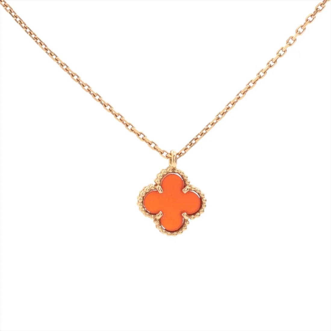 VAN CLEEF & ARPELS SWEET ALHAMBRA CARNELIAN NECKLACE 750(PG): Van Cleef & Arpels Sweet Alhambra Carnelian Necklace 750(PG) Brand: Van Cleef & Arpels Type/Style: Necklace Material: 750(PG), Color: PG Size: (CM) Chain length:40.3 (Inch) Chain Length:15.9inch A