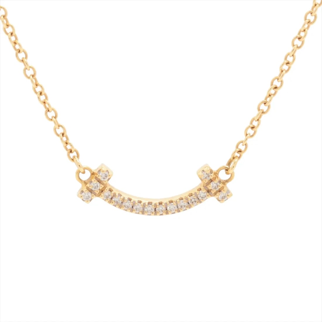 TIFFANY T SMILE MINI DIAMOND NECKLACE 750(YG): Tiffany T Smile Mini diamond Necklace 750(YG) Brand: Tiffany Type/Style: Necklace Material: 750(YG), Color: YG Size: (CM) Chain length:45.8 (Inch) Chain Length:18.0inch Accessories: None A